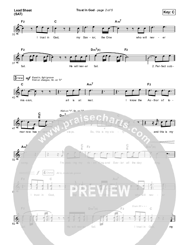 Trust In God Lead Sheet (SAT) (Elevation Worship / Chris Brown)