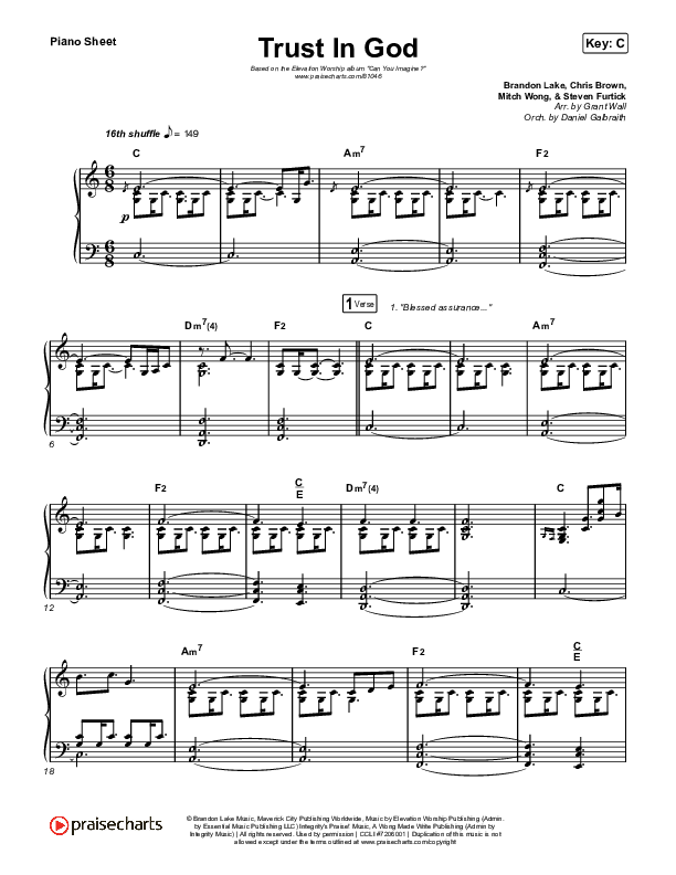 Trust In God Piano Sheet (Elevation Worship / Chris Brown)