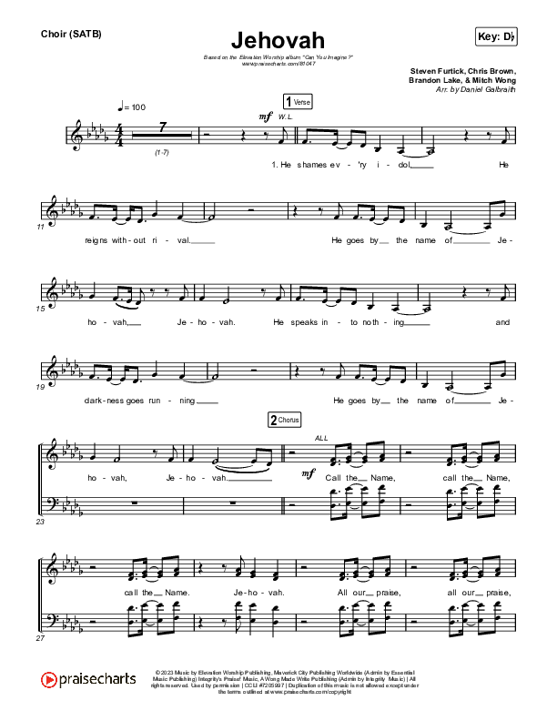 Jehovah Choir Sheet (SATB) (Elevation Worship / Chris Brown)