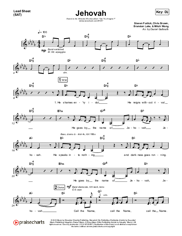 Jehovah Lead Sheet (SAT) (Elevation Worship / Chris Brown)