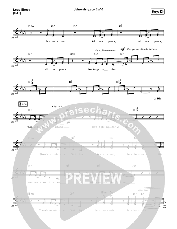 Jehovah Lead Sheet (SAT) (Elevation Worship / Chris Brown)