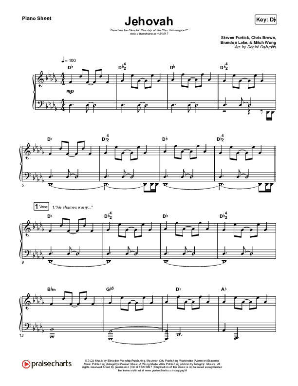 Jehovah Piano Sheet (Elevation Worship / Chris Brown)