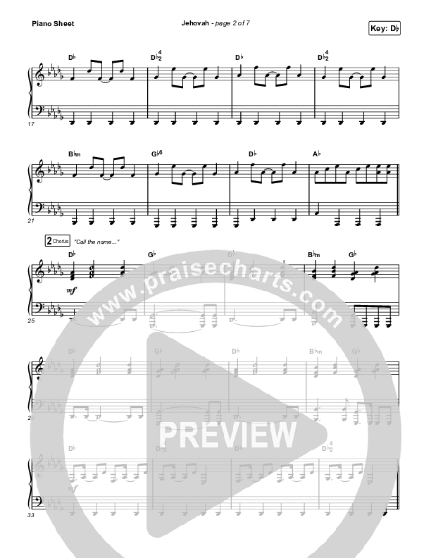 Jehovah Piano Sheet (Elevation Worship / Chris Brown)