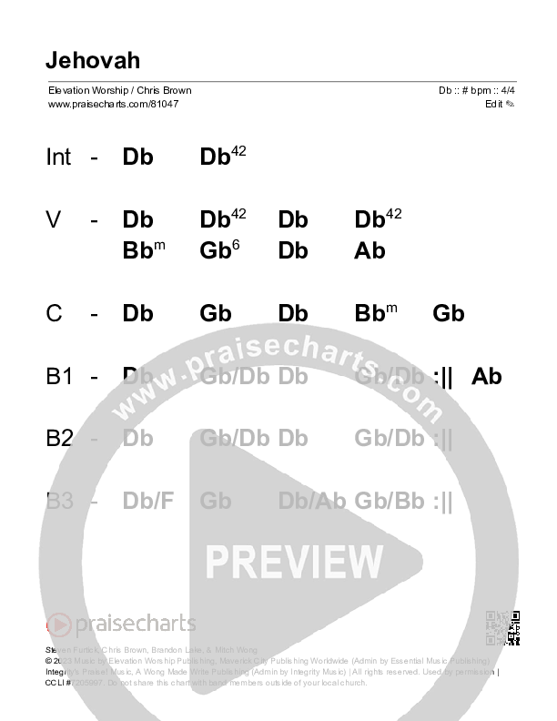 Jehovah Stage Chart (Elevation Worship / Chris Brown)