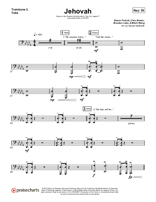 Jehovah Trombone 3/Tuba (Elevation Worship / Chris Brown)