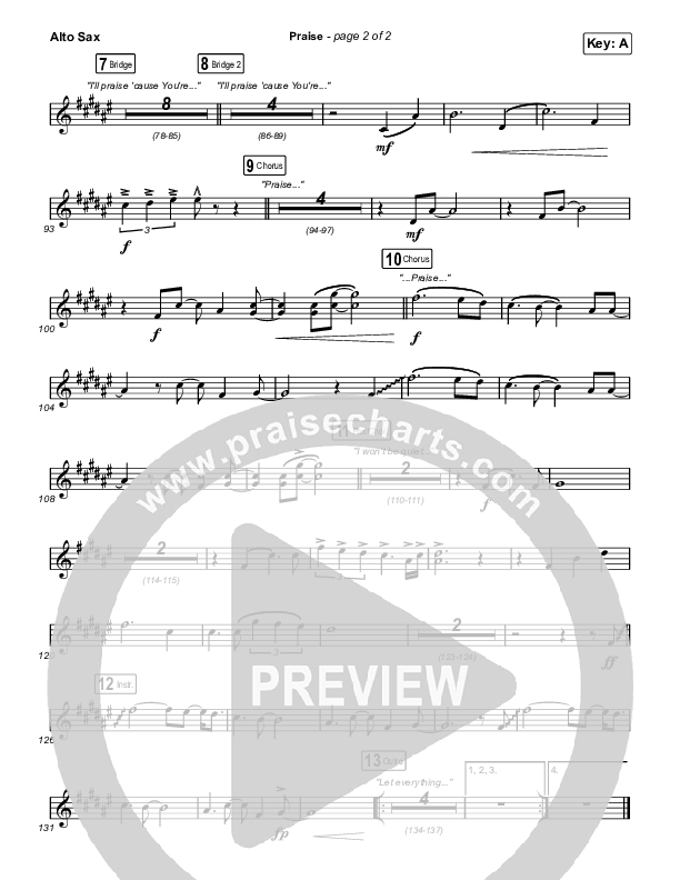Praise Alto Sax Sheet Music PDF (Elevation Worship / Chris Brown / Brandon  Lake / Chandler Moore) - PraiseCharts