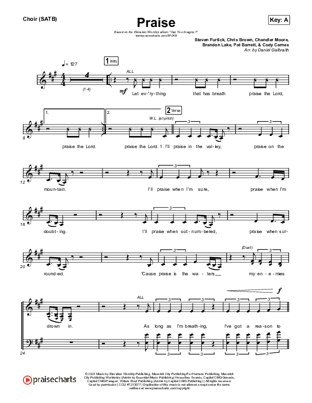 Praise Choir Sheet (SATB) (Elevation Worship / Chris Brown / Brandon Lake / Chandler Moore)