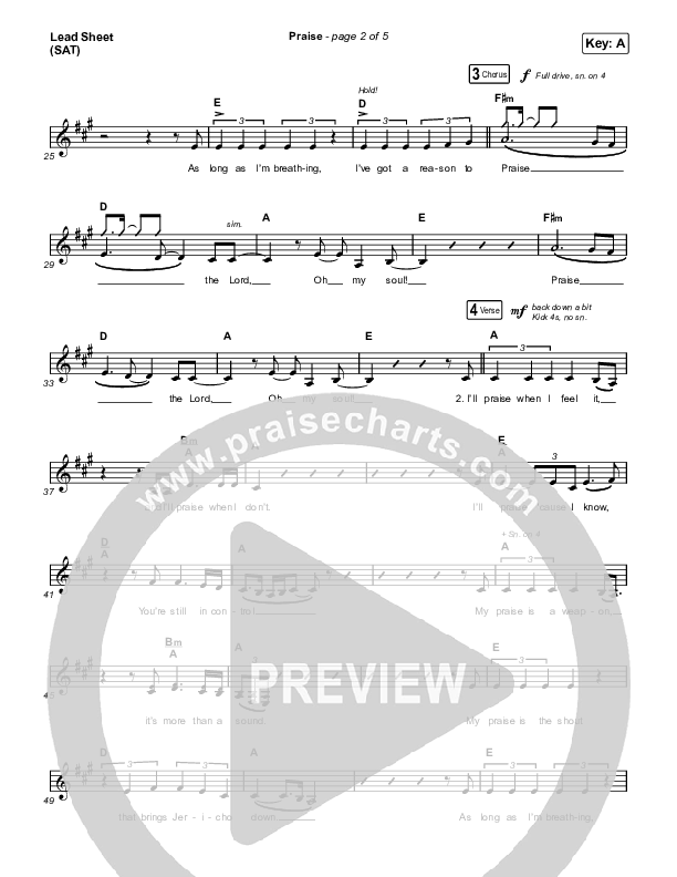 Praise Lead Sheet (SAT) (Elevation Worship / Chris Brown / Brandon Lake / Chandler Moore)