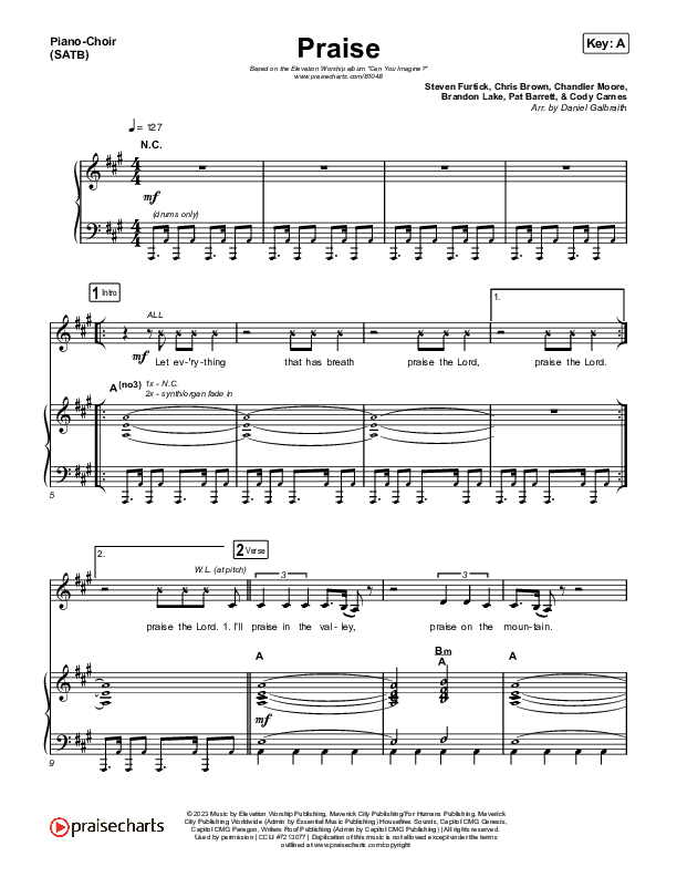 Praise Piano/Vocal (SATB) (Elevation Worship / Chris Brown / Brandon Lake / Chandler Moore)