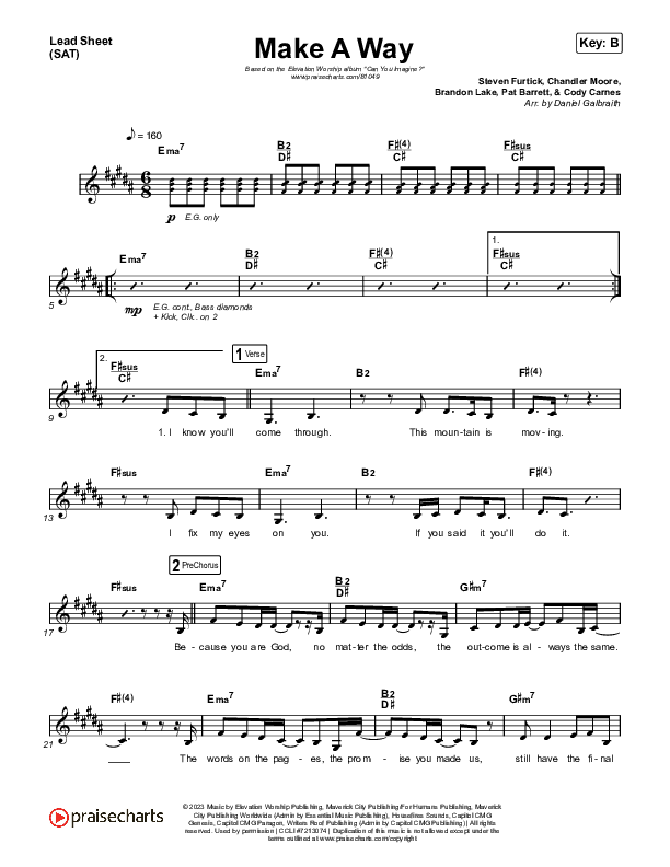 Make A Way Lead Sheet (SAT) (Elevation Worship / Brandon Lake / Chandler Moore)