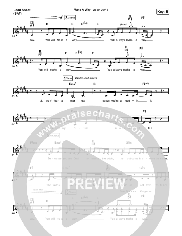 Make A Way Lead Sheet (SAT) (Elevation Worship / Brandon Lake / Chandler Moore)