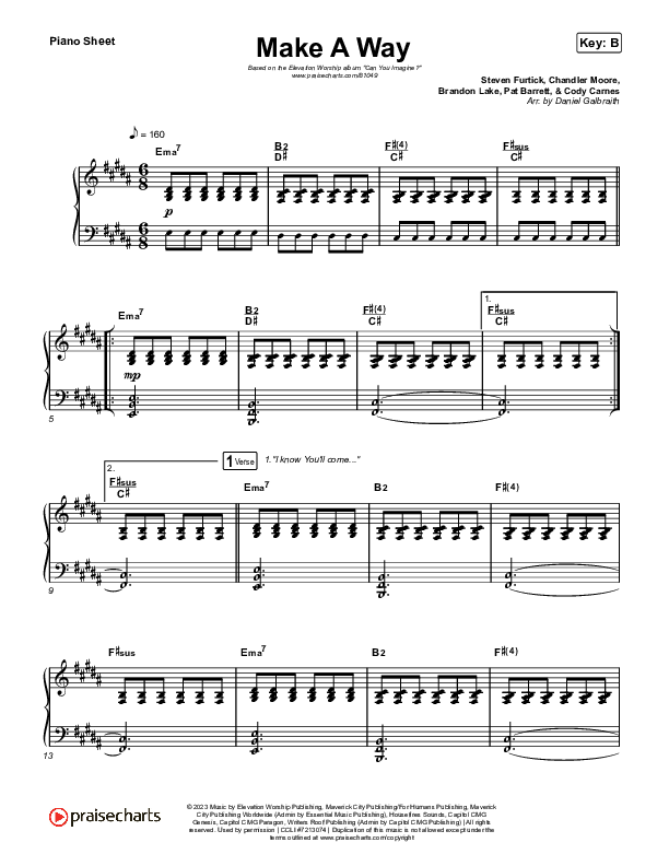 Make A Way Piano Sheet (Elevation Worship / Brandon Lake / Chandler Moore)