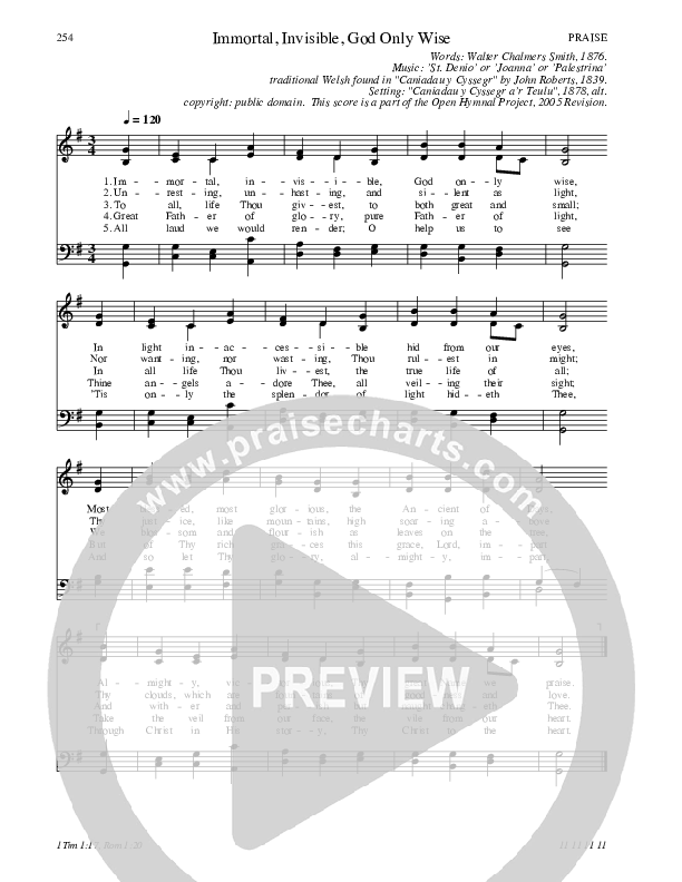 Immortal, Invisible, God Only Wise Hymn Sheet (SATB) (Traditional Hymn)