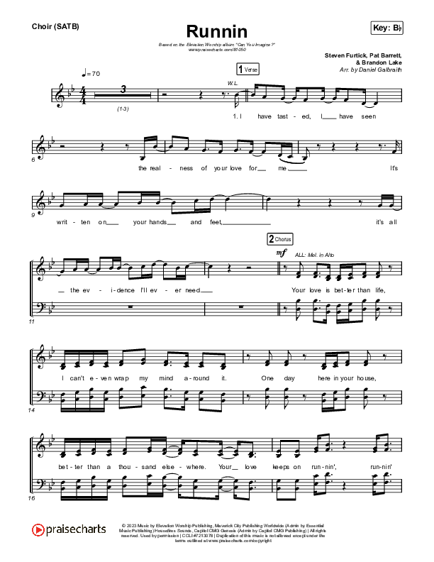 Runnin Choir Sheet (SATB) (Elevation Worship / Brandon Lake)