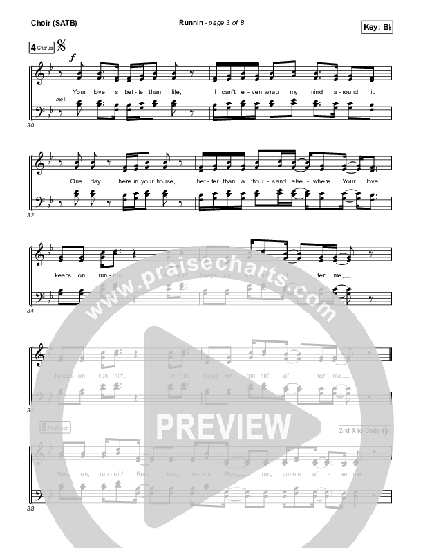 Runnin Choir Sheet (SATB) (Elevation Worship / Brandon Lake)
