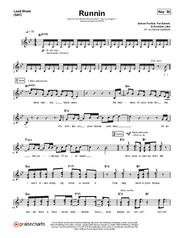 Runnin Lead Sheet (SAT) (Elevation Worship / Brandon Lake)