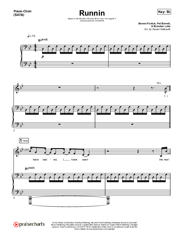 Runnin Piano/Vocal Pack (Elevation Worship / Brandon Lake)
