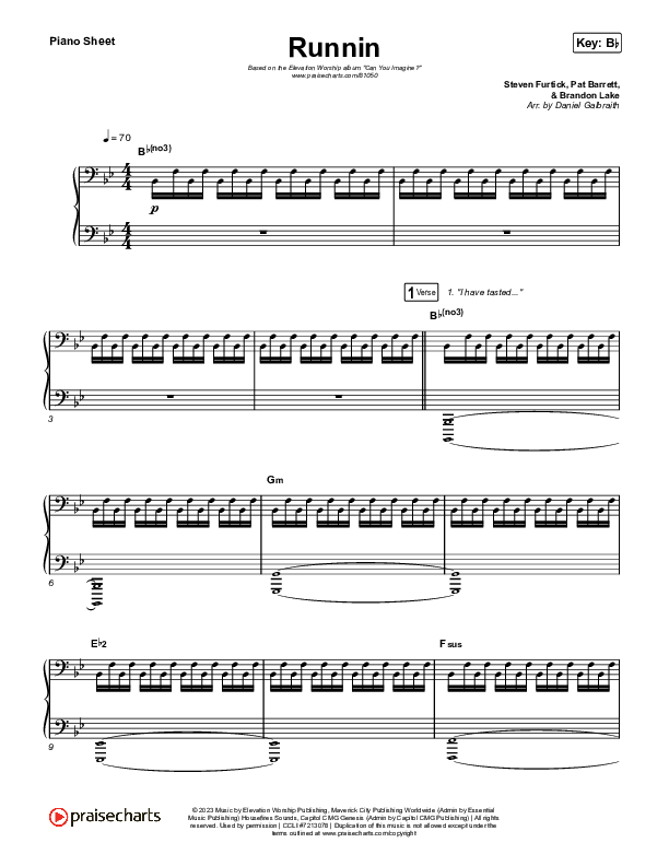 Runnin Piano Sheet (Elevation Worship / Brandon Lake)