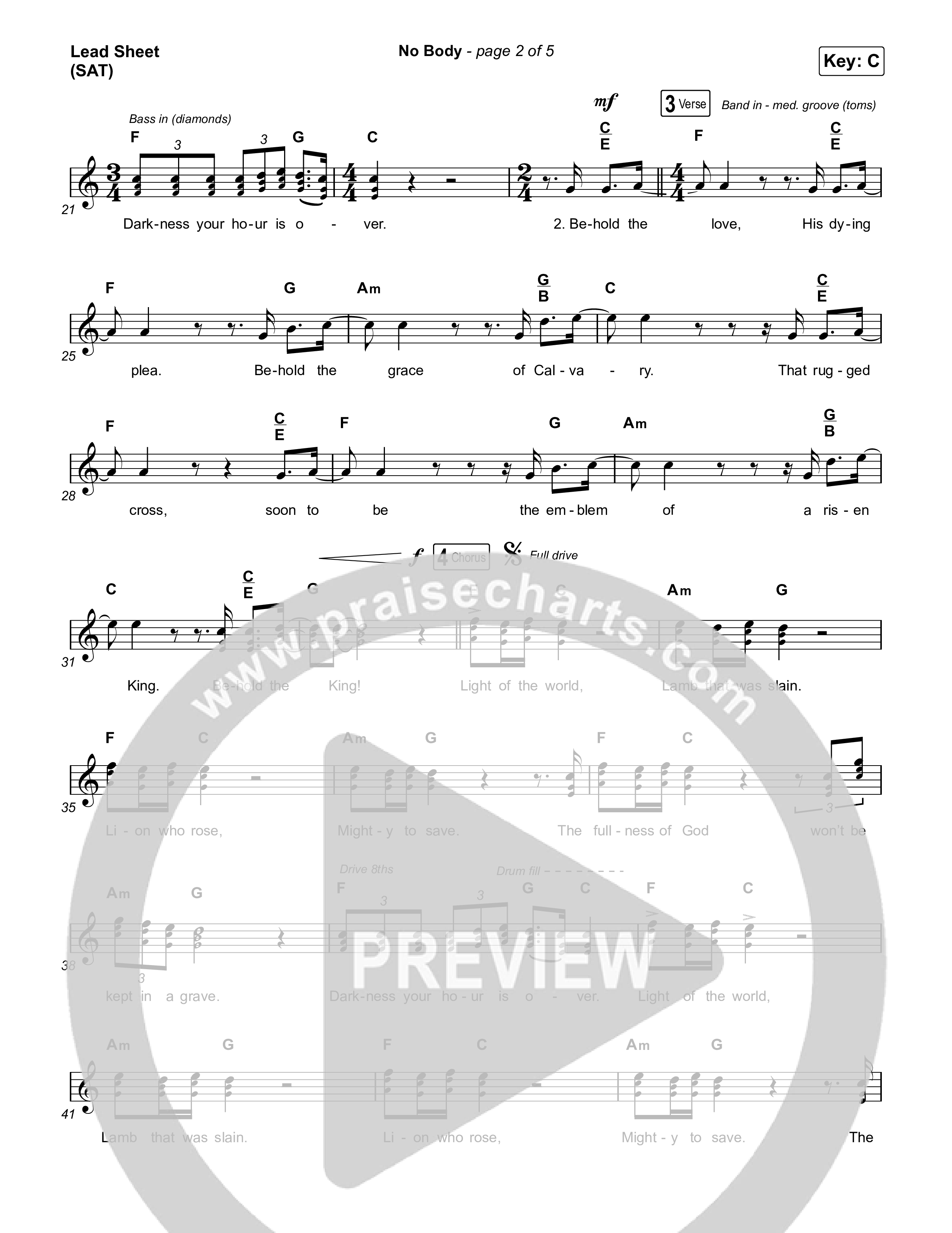 No Body Lead Sheet (SAT) (Elevation Worship / Jonsal Barrientes)