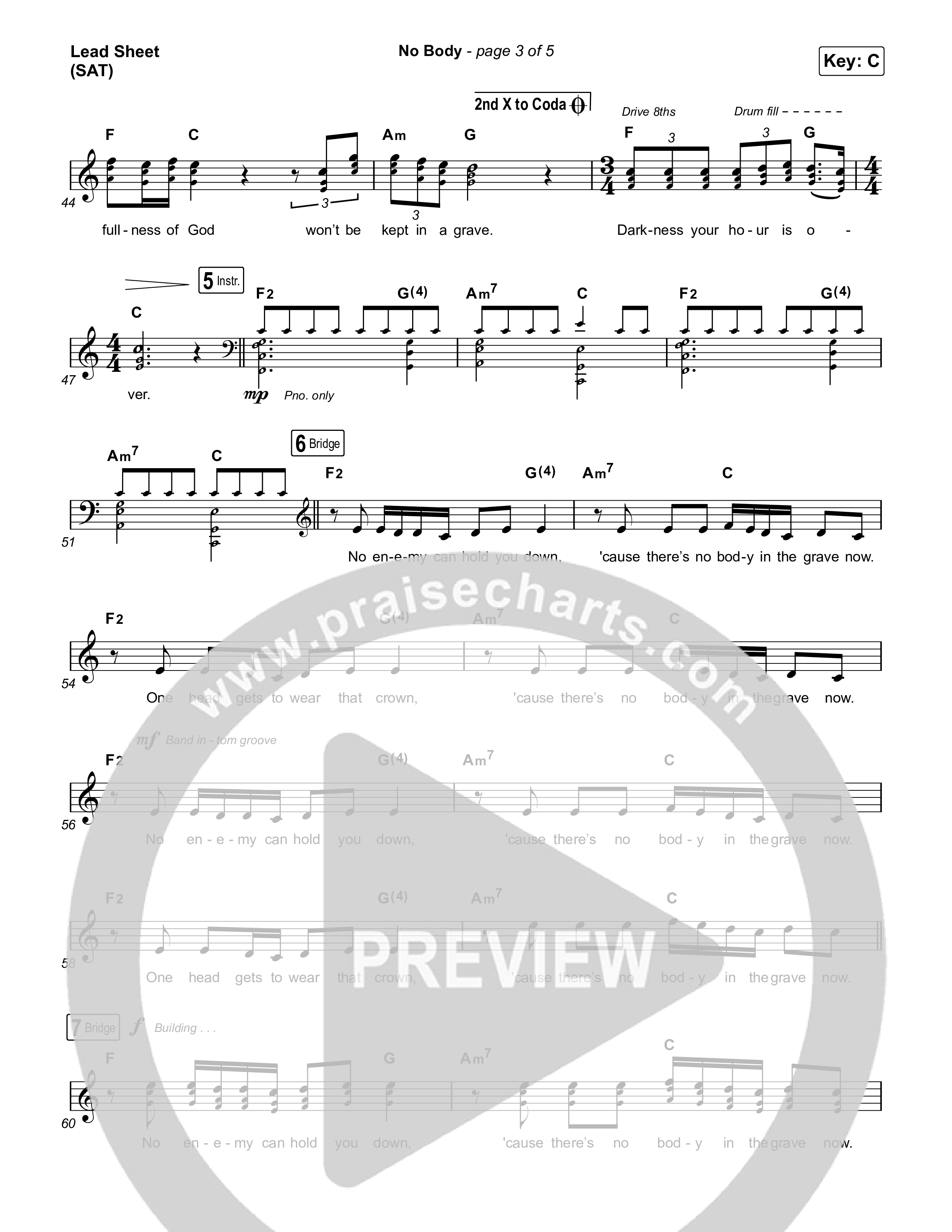 No Body Lead Sheet (SAT) (Elevation Worship / Jonsal Barrientes)