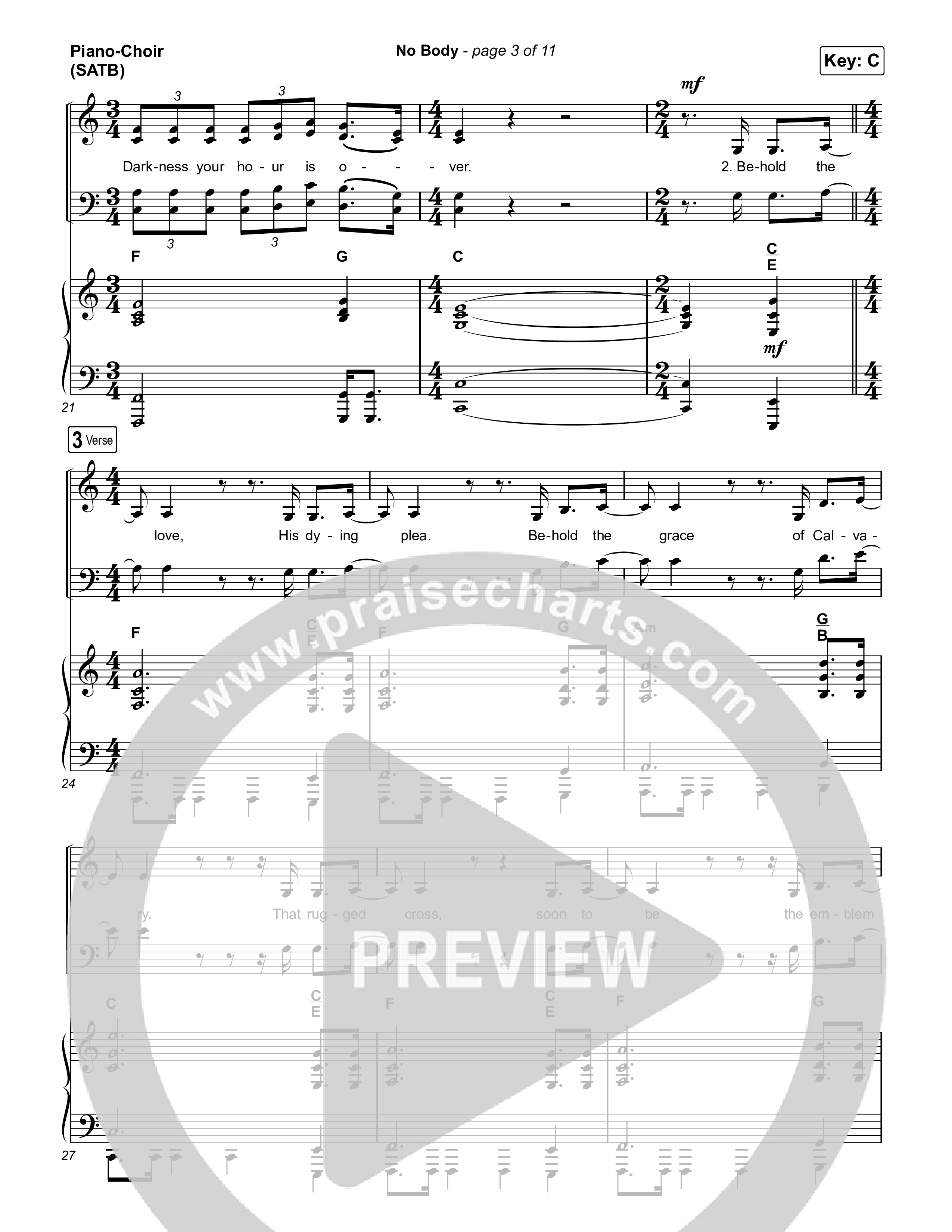No Body Piano/Vocal (SATB) (Elevation Worship / Jonsal Barrientes)