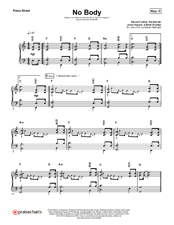 No Body Piano Sheet (Elevation Worship / Jonsal Barrientes)