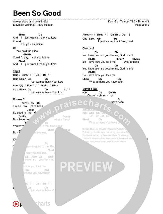 Been So Good Chords & Lyrics (Elevation Worship / Tiffany Hudson)