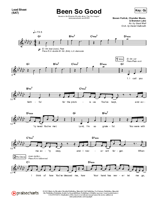 Been So Good Lead Sheet (SAT) (Elevation Worship / Tiffany Hudson)
