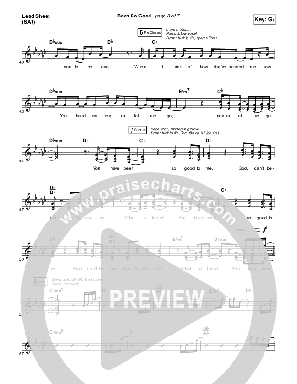 Been So Good Lead Sheet (SAT) (Elevation Worship / Tiffany Hudson)