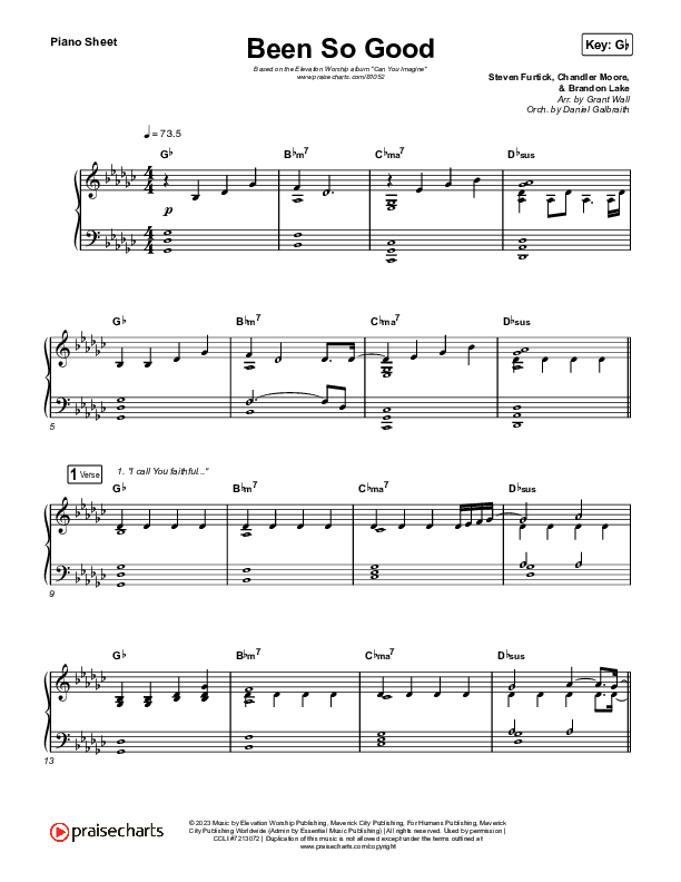Been So Good Piano Sheet (Elevation Worship / Tiffany Hudson)
