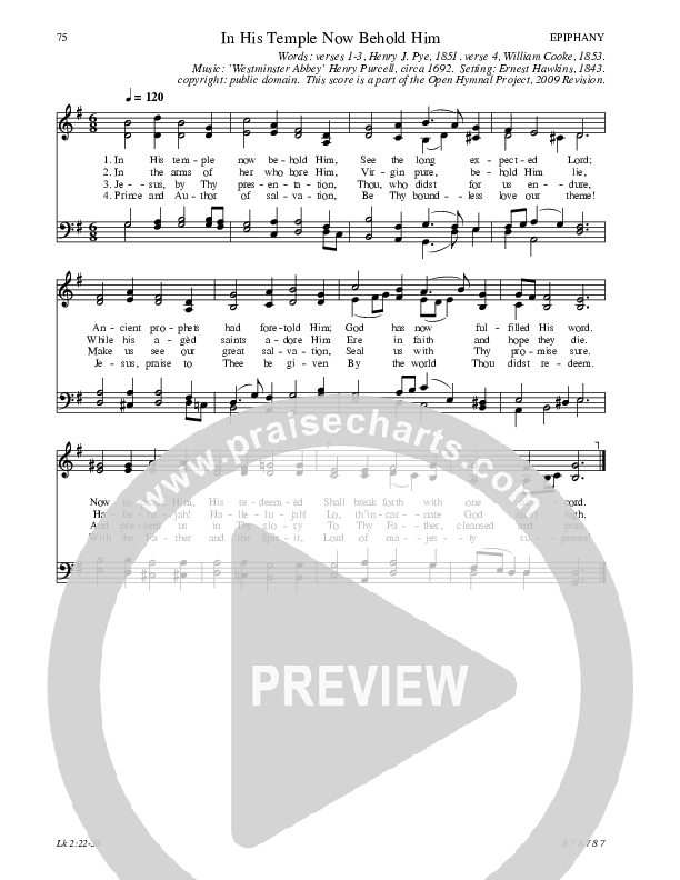 In His Temple Now Behold Him Hymn Sheet (SATB) (Traditional Hymn)