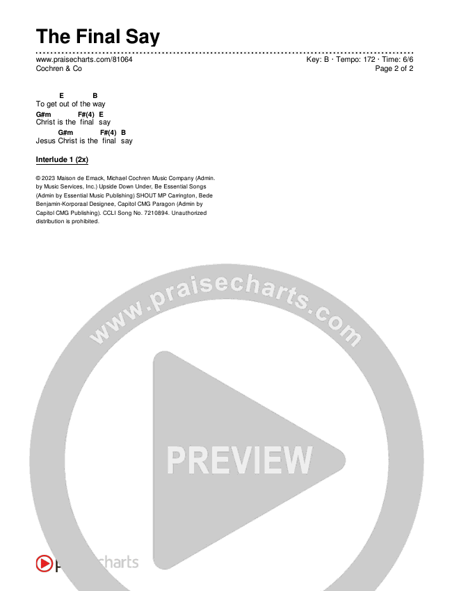 The Final Say Chords & Lyrics (Cochren & Co)