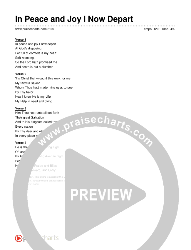 In Peace and Joy I Now Depart Lyrics (Traditional Hymn)