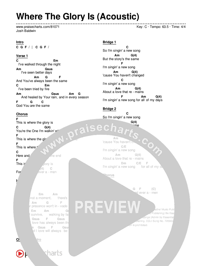 Where The Glory Is (Acoustic) Chords & Lyrics (Josh Baldwin)