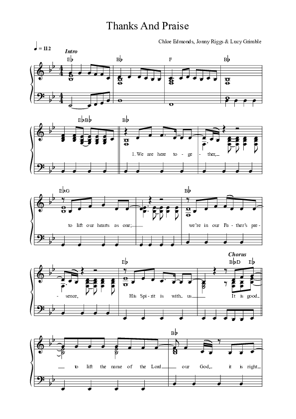 Thanks And Praise (Live) Lead Sheet (Mel) (Songs From The Soil / Lucy Grimble / Philippa Hanna / Rich DiCas)