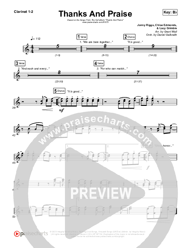 Thanks And Praise (Live) Clarinet 1/2 (Songs From The Soil / Lucy Grimble / Philippa Hanna / Rich DiCas)