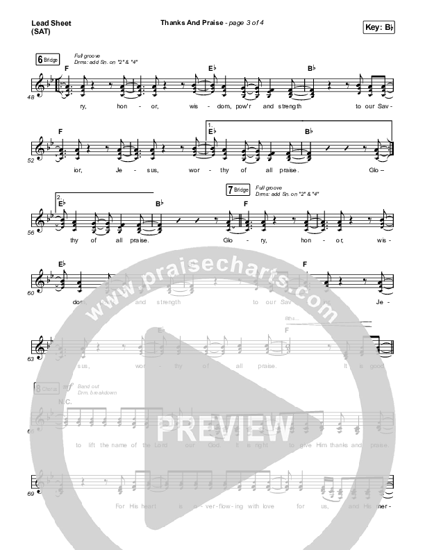 Thanks And Praise (Live) Lead Sheet (SAT) (Songs From The Soil / Lucy Grimble / Philippa Hanna / Rich DiCas)