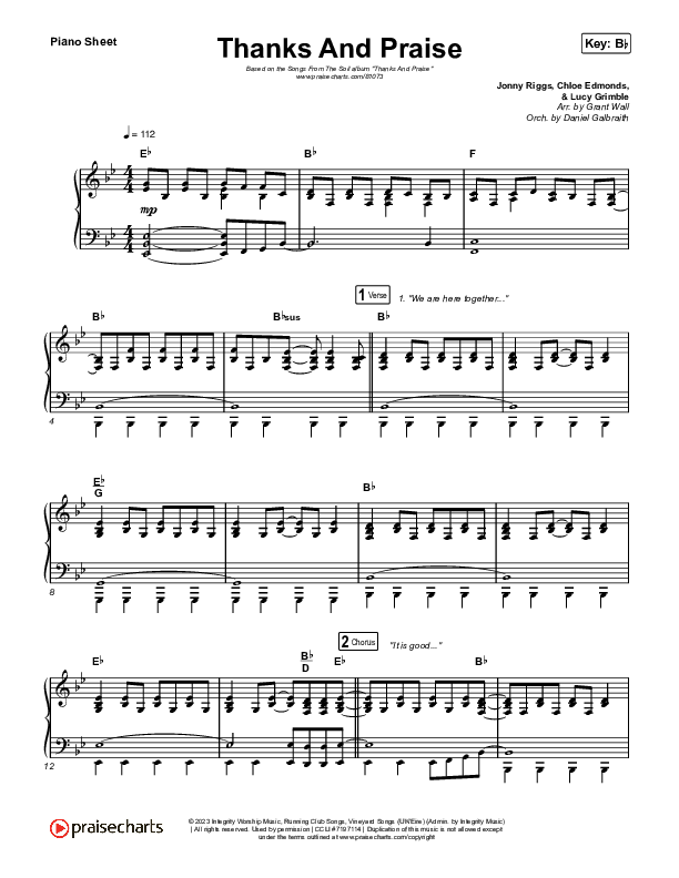 Thanks And Praise (Live) Piano Sheet (Songs From The Soil / Lucy Grimble / Philippa Hanna / Rich DiCas)