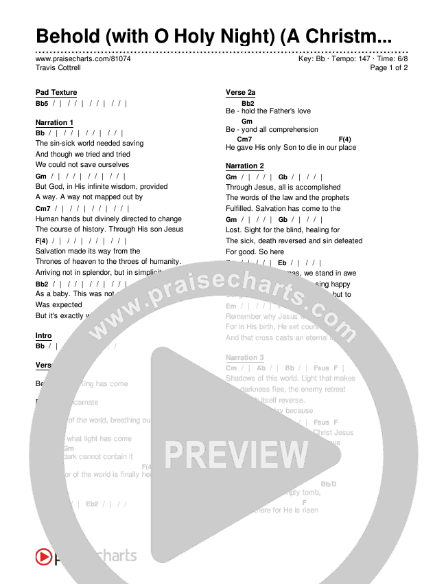 Behold (with O Holy Night) (A Christmas Moment) Chords & Lyrics (Travis Cottrell / Orch. Mason Brown / Debbie Low)