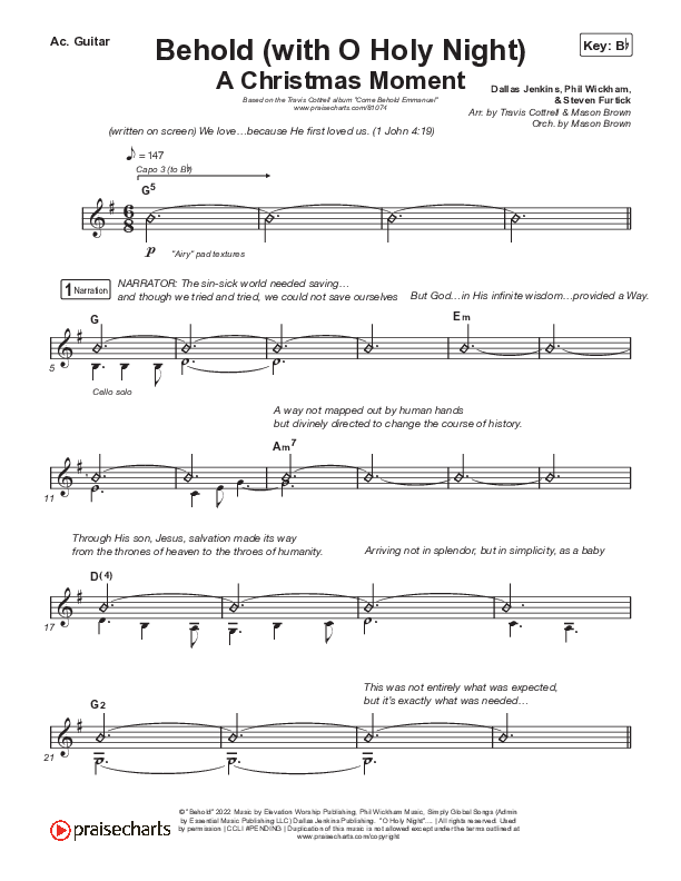 Behold (with O Holy Night) (A Christmas Moment) (Choral/SATB) Acoustic Guitar (Travis Cottrell / Debbie Low / Orch. Mason Brown)