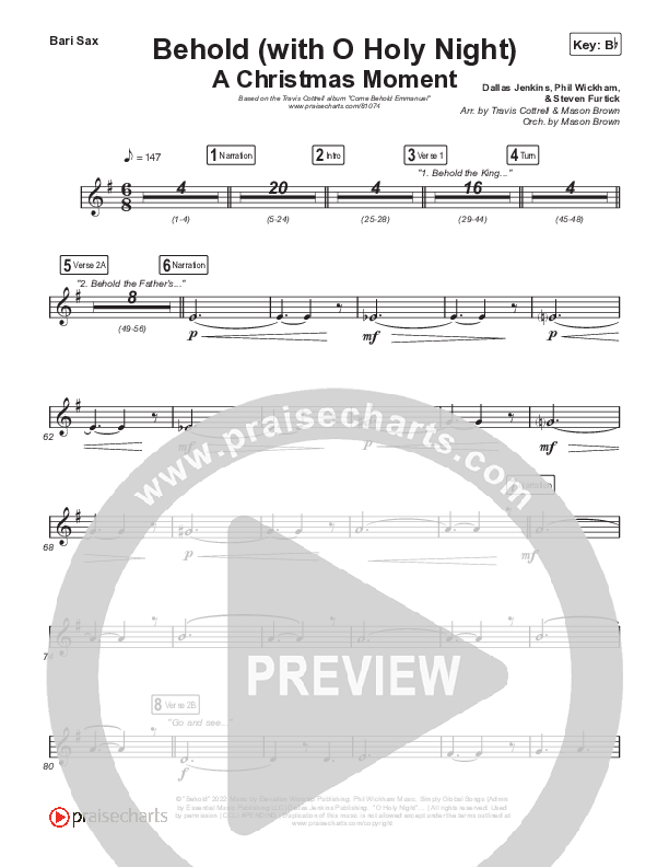 Behold (with O Holy Night) (A Christmas Moment) (Choral/SATB) Bari Sax (Travis Cottrell / Debbie Low / Orch. Mason Brown)