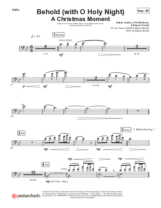 Behold (with O Holy Night) (A Christmas Moment) (Choral/SATB) Cello (Travis Cottrell / Debbie Low / Orch. Mason Brown)