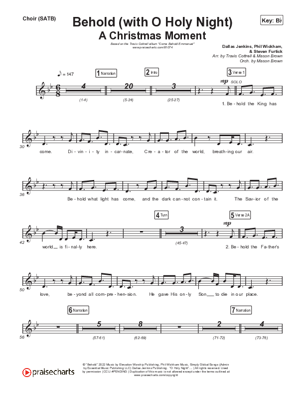 Behold (with O Holy Night) (A Christmas Moment) Choir Sheet (SATB) (Travis Cottrell / Debbie Low / Orch. Mason Brown)