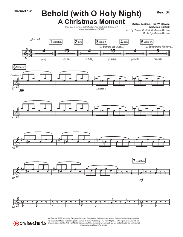 Behold (with O Holy Night) (A Christmas Moment) (Choral/SATB) Clarinet 1,2 (Travis Cottrell / Debbie Low / Orch. Mason Brown)