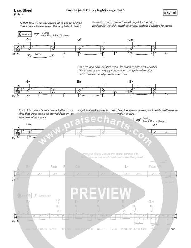Behold (with O Holy Night) (A Christmas Moment) (Choral/SATB) Lead Sheet (SAT) (Travis Cottrell / Debbie Low / Orch. Mason Brown)