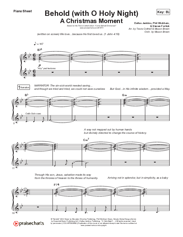 Behold (with O Holy Night) (A Christmas Moment) (Choral/SATB) Piano Sheet (Travis Cottrell / Debbie Low / Orch. Mason Brown)