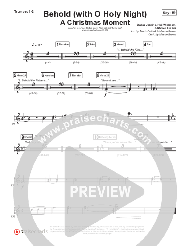 Behold (with O Holy Night) (A Christmas Moment) (Choral/SATB) Trumpet 1,2 (Travis Cottrell / Debbie Low / Orch. Mason Brown)
