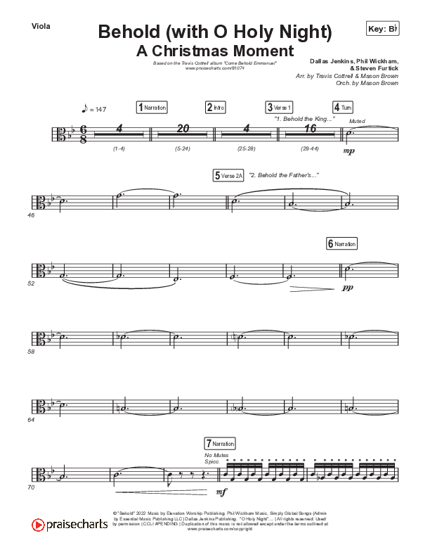 Behold (with O Holy Night) (A Christmas Moment) (Choral/SATB) Viola (Travis Cottrell / Debbie Low / Orch. Mason Brown)