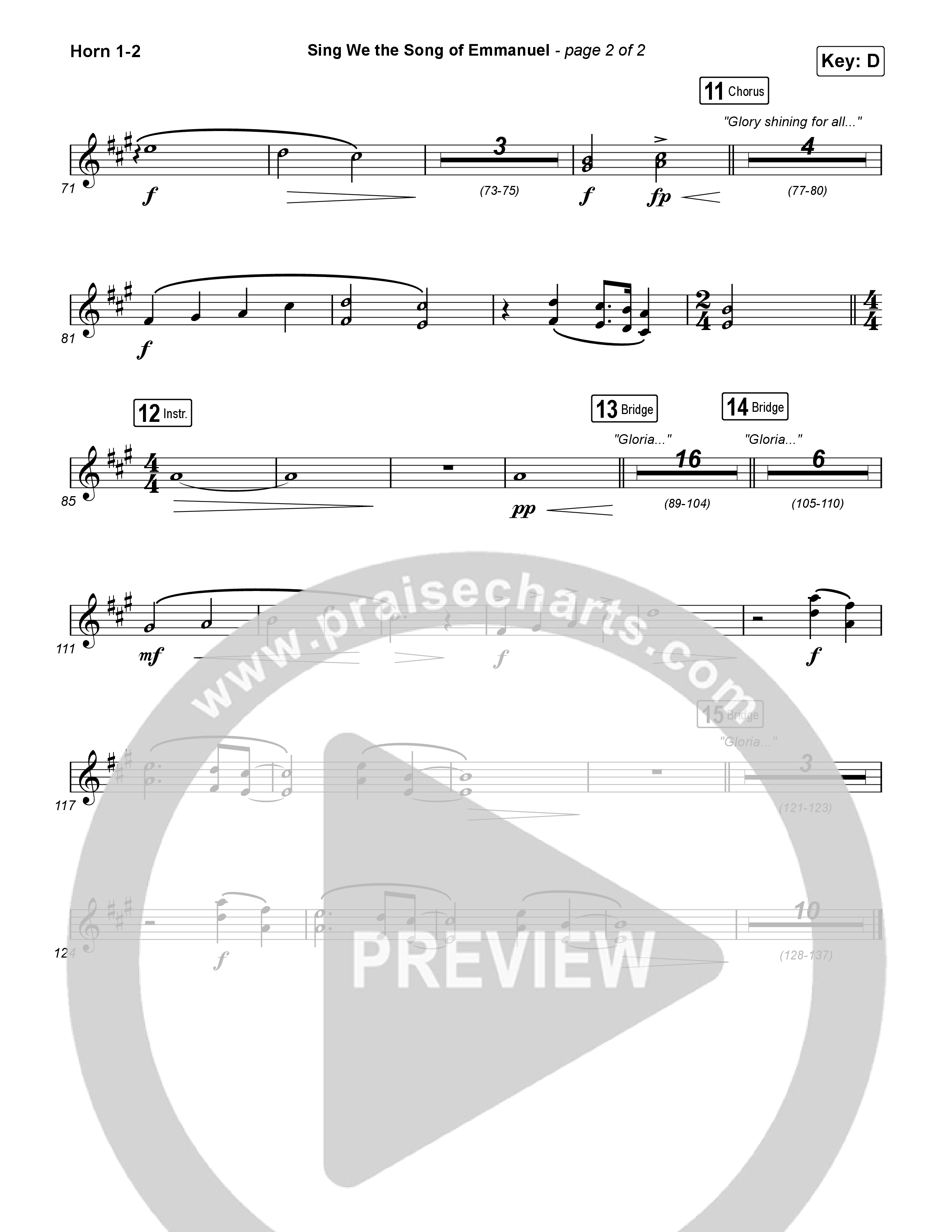 Sing We The Song Of Emmanuel (with Angels We Have Heard) (Choral/SATB) French Horn 1,2 (Travis Cottrell / Arr. Travis Cottrell / Orch. Travis Patton)