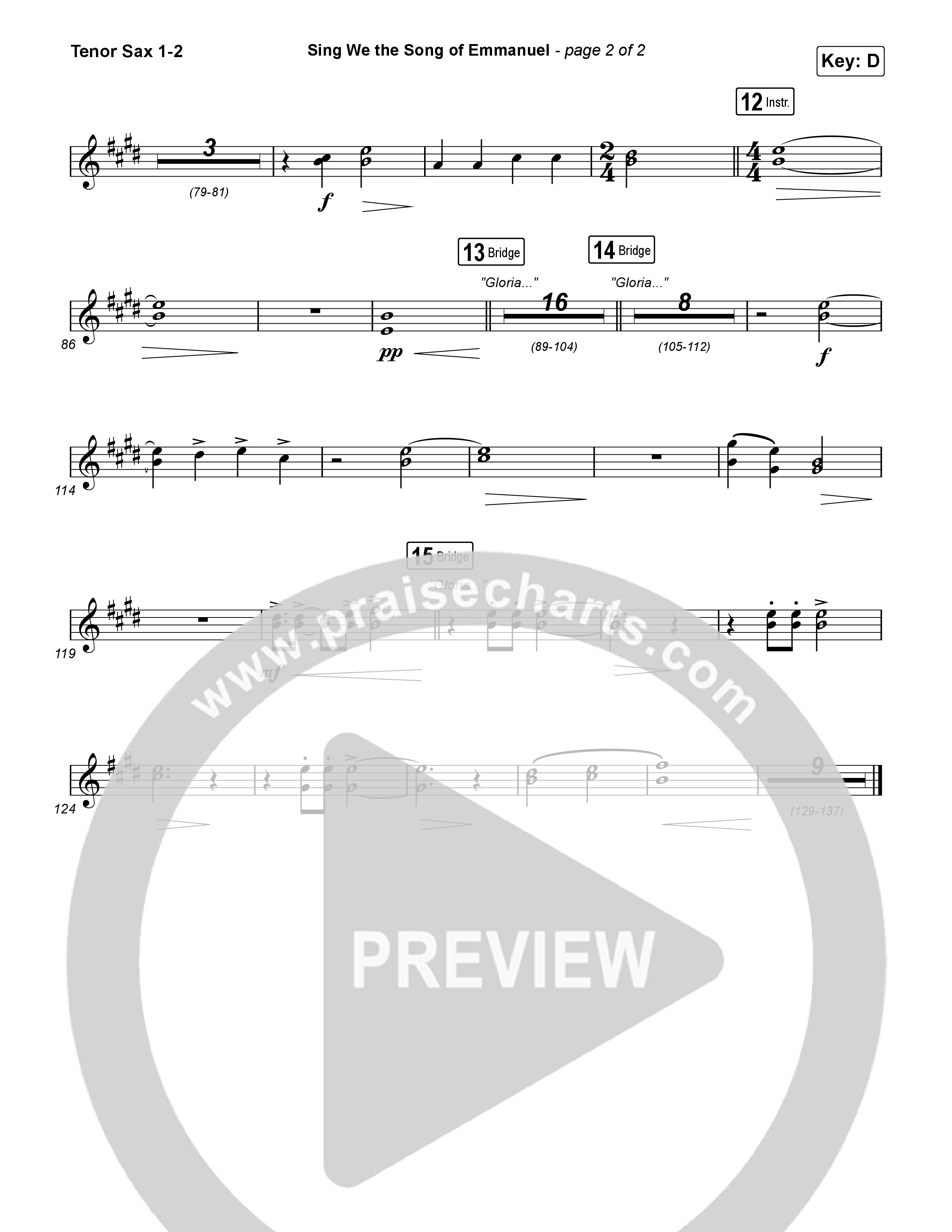 Sing We The Song Of Emmanuel (with Angels We Have Heard) (Choral/SATB) Tenor Sax 1,2 (Travis Cottrell / Arr. Travis Cottrell / Orch. Travis Patton)
